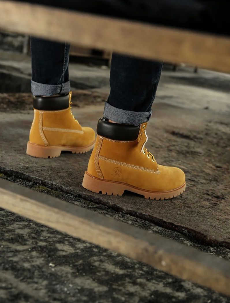 Boots with a deep-tread sole.