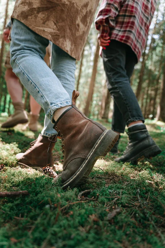 Hiking boots during a woodland break.