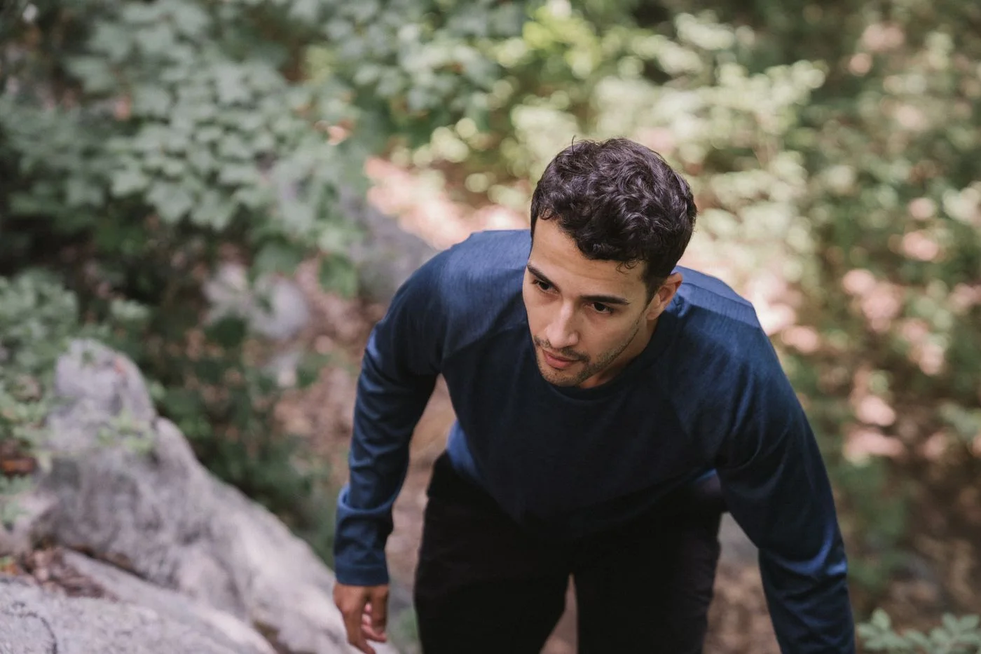 Long-sleeved clothing on a forest walk.