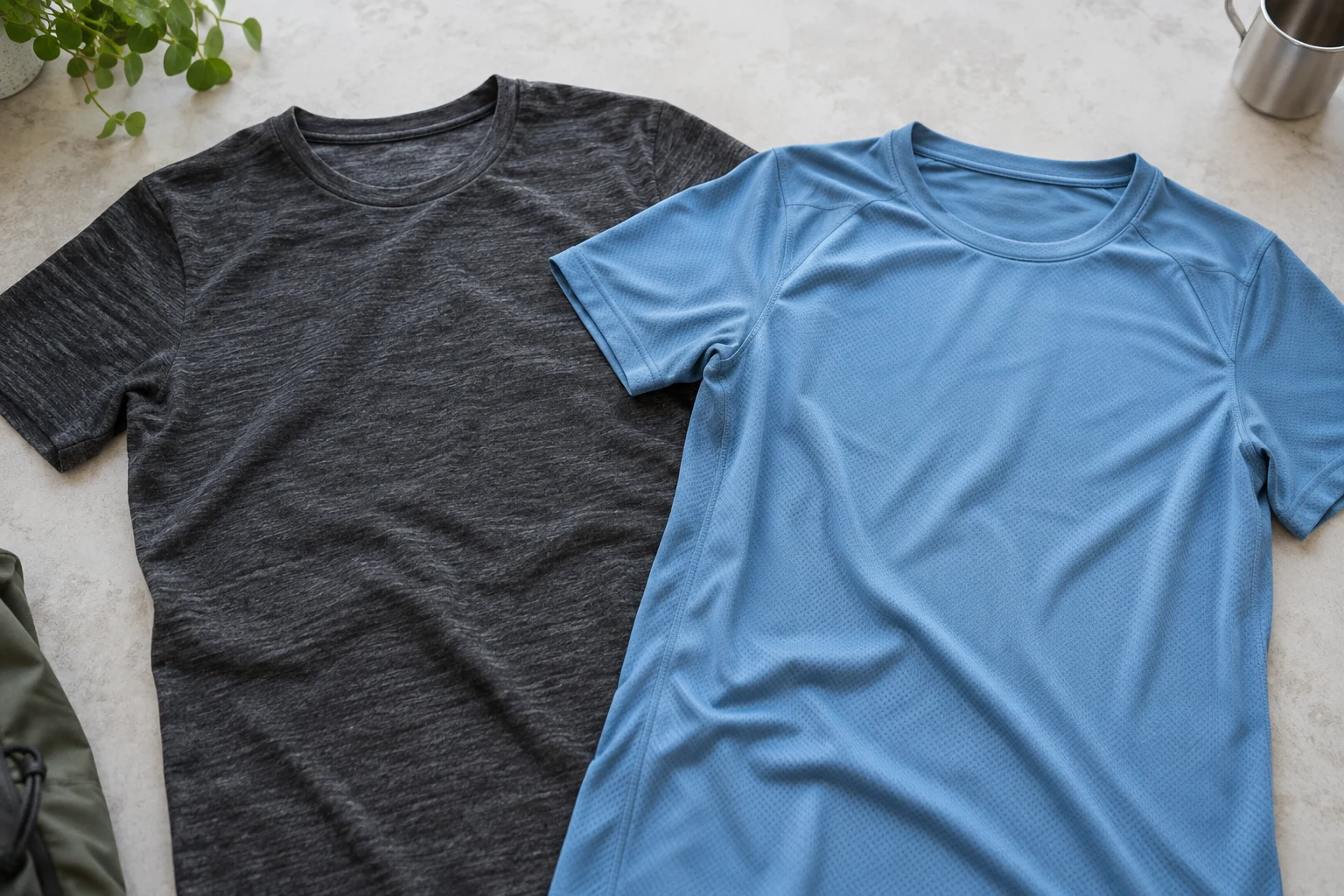 Two walking shirts with different knit textures.